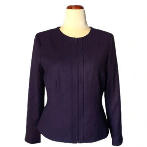 TALBOTS | Wool Italian Flannel Zip-up Purple Peplum Jacket Size 10P